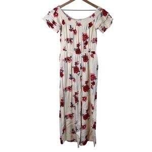 Love Fire Womens Floral Off-the-Shoulder Jumpsuit Size L Cream Feminine Romantic
